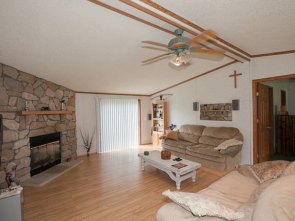 Stone fireplace in living