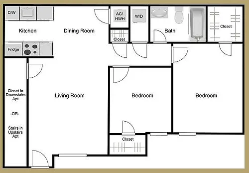 Floor plan 2 Bed 1 Bath