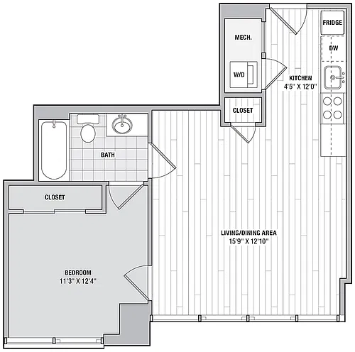 Floor plan 1 Bed 1 Bath Q