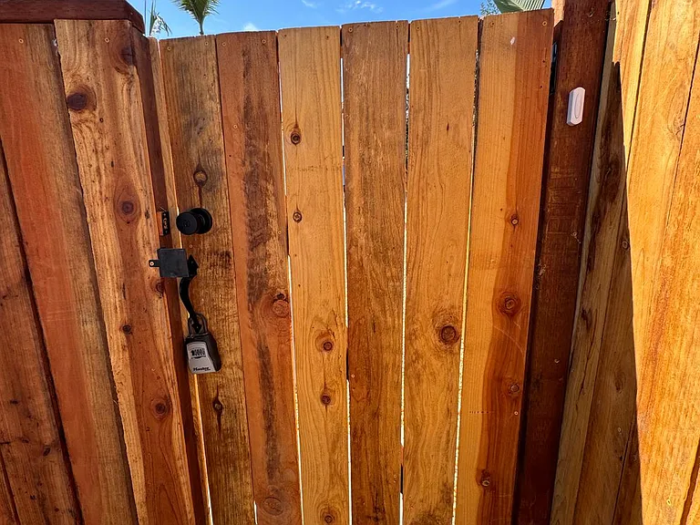 Lockable gate with doorbell to the house. Never miss a visitor (unless you want to).