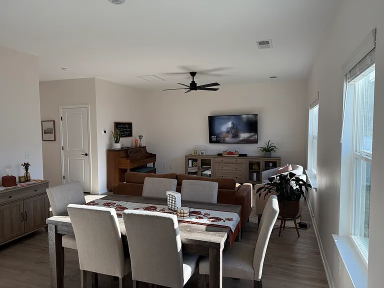 view of living room from the kitchen