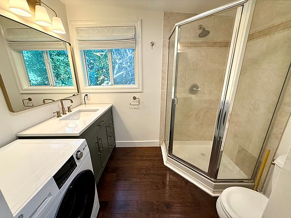 Bathroom with creekside view