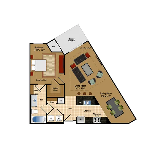 Floor plan 1 Bed, 1 Bath 801 SF A7