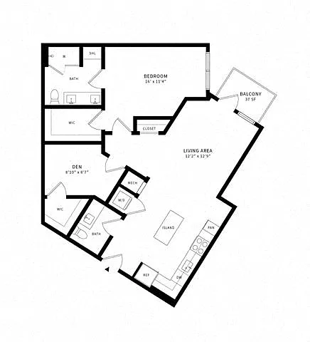 Floor plan 1C Den w/ Balcony