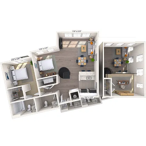Floor plan Loft 2x2 1192 SF