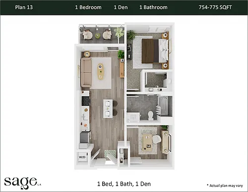 Floor plan 1 Bedroom + Den Plan 13