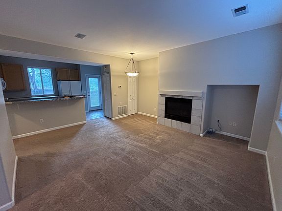 Kitchen, dining area and living room