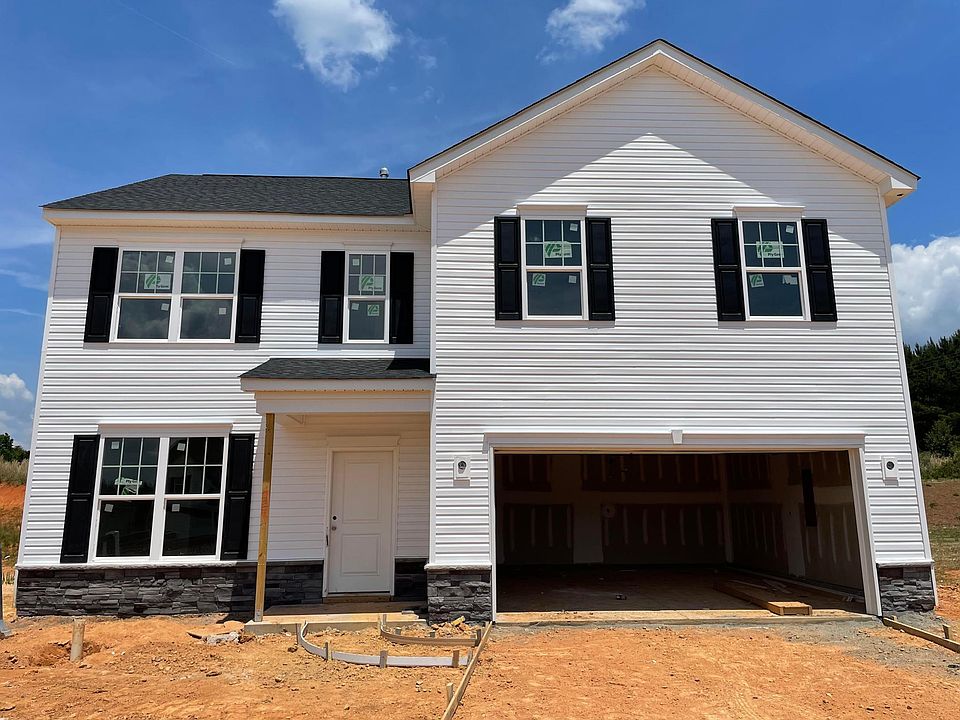 Fairview A2 Front Elevation - Dover White, Oak Island Stone, Black Shutters. Cul-de-sac lot!