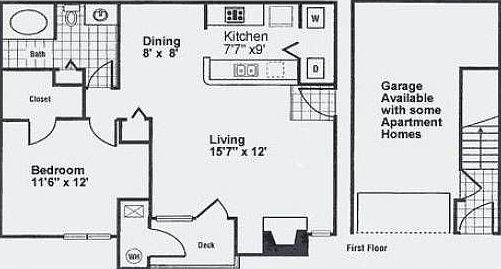1BR/1BA Floorplan (Rook)