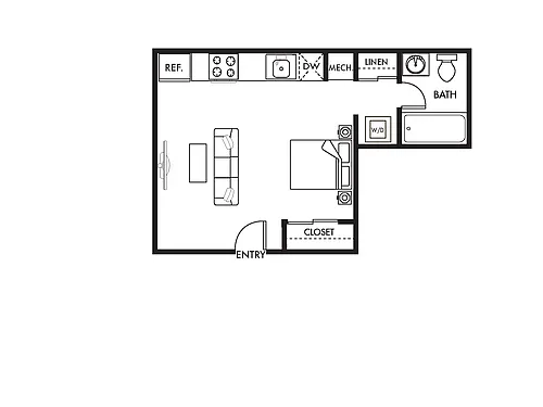 Floor plan 0 Bed, 1 Bath D