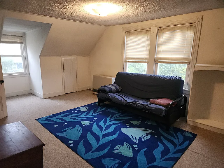 Sunny living room with storage