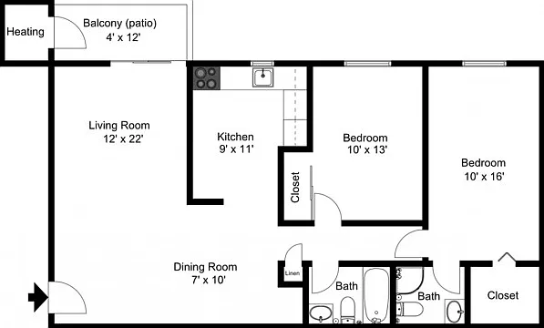 2BR/2BA Floor Plan 2BR/2BA Floor Plan