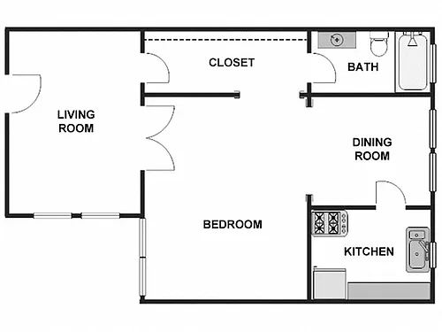 Floor plan 1 Bed / 1 Bath: Type A