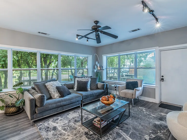 Relax in this bright, airy space featuring contemporary design touches