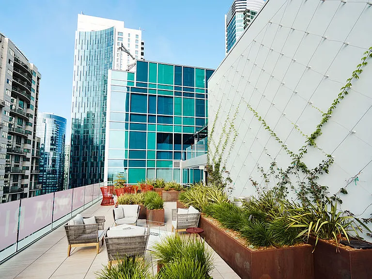 Rooftop terrace with green spaces