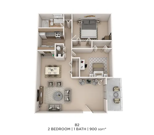 Floor plan Two Bed One Bath - 900 Sqft
