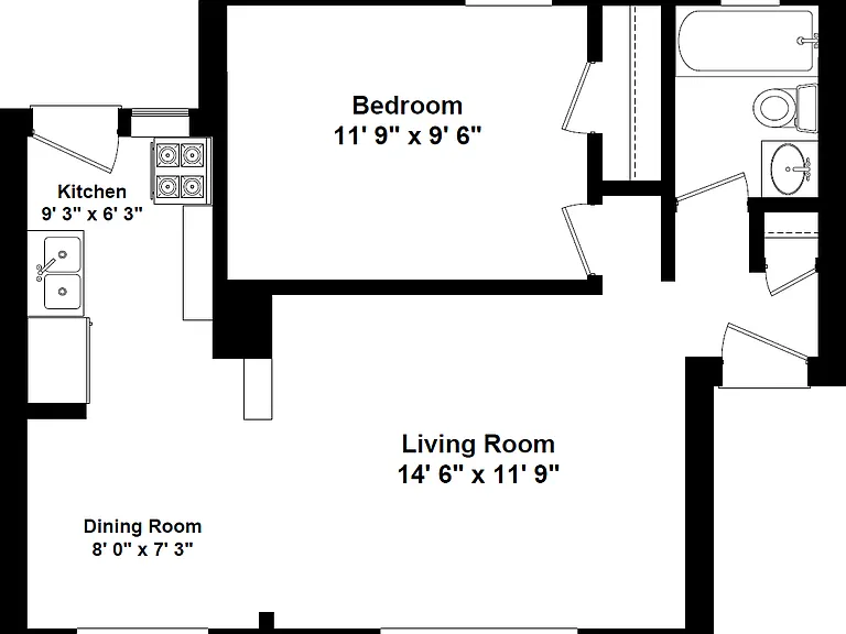 Represents 600 SQFT apartment in the 3419 Building