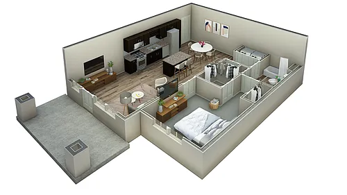 Floor plan 1 BR Vue Courtyard
