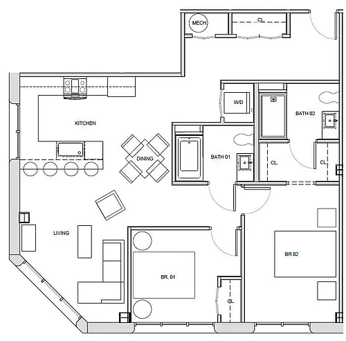 Floor plan 2 Bedroom 2 Bath