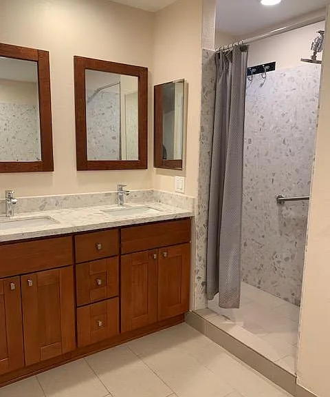 master bathroom with shower pan