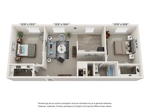 Floor plan 2 Bed 1 Bath Large