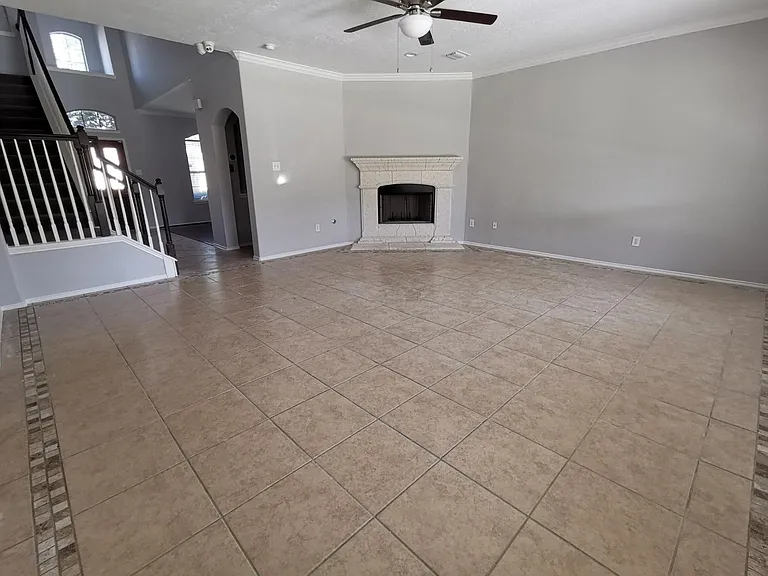 Family room with a beautiful fireplace