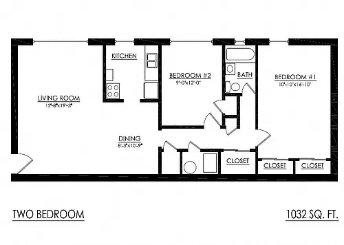 Floor plan 2 Bedroom 1 Bath