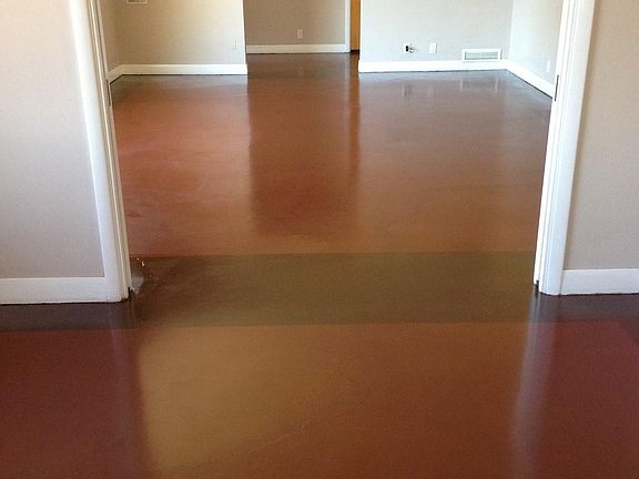 Dinning and Living room. The floors are stained and sealed concrete.