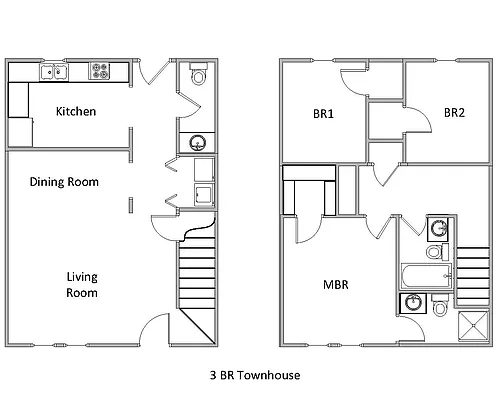 Floor plan 3BR/2.5BA 1400