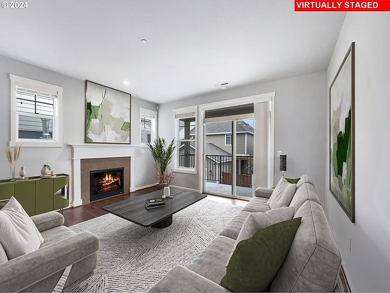 Living Area, fire place and balcony