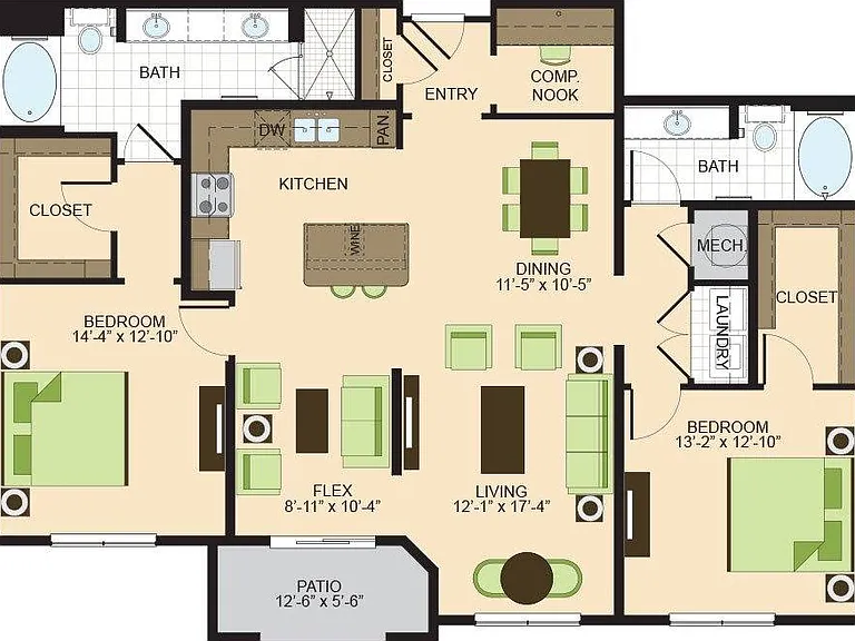 B4 | 2 bed 2 bath | 1551 sq ft B4 | 2 bed 2 bath | 1551 sq ft