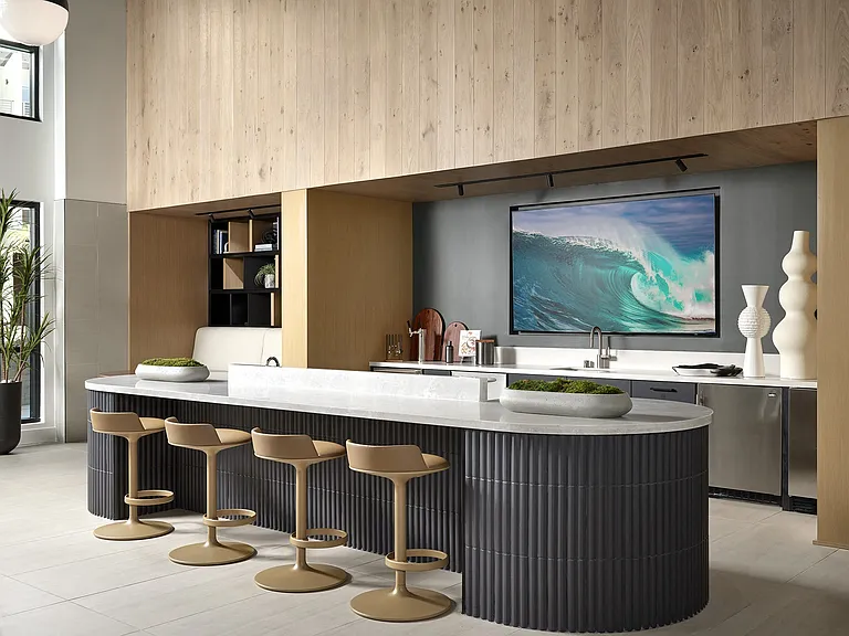 Lounge with kitchen island