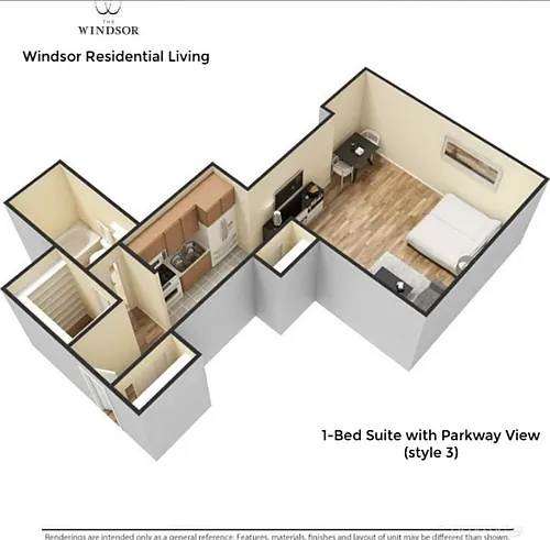 Floor plan 1-Bed Suite - Parkway View Style 3