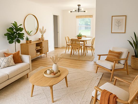 Virtually staged living and dining area