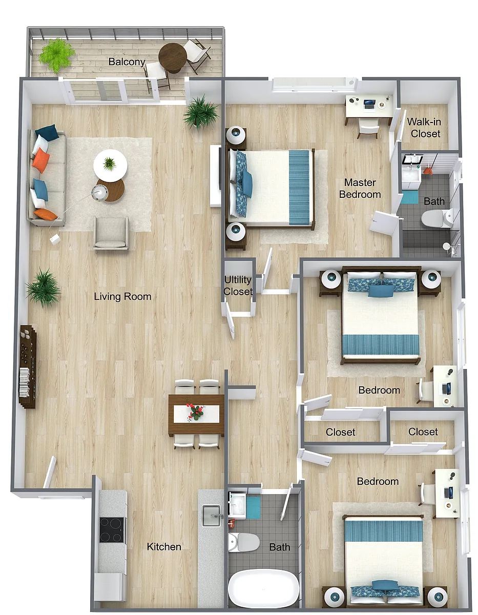 Floor plan 3 Bedroom 2 Bath