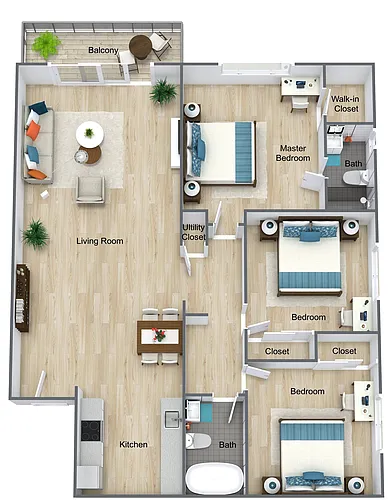 Floor plan 3 Bedroom 2 Bath