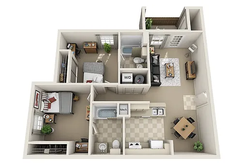 Floor plan 2 Bed 2 Bath Priced Per Room