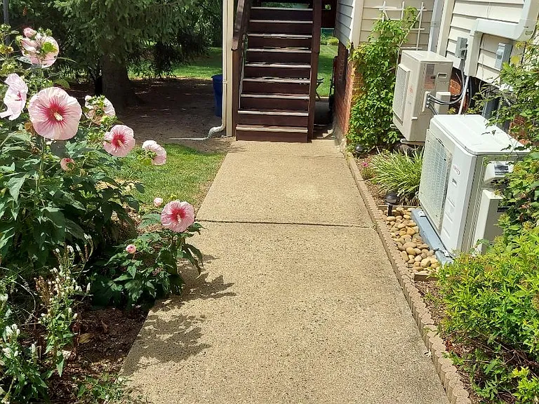 Walkway from assigned parking to covered deck