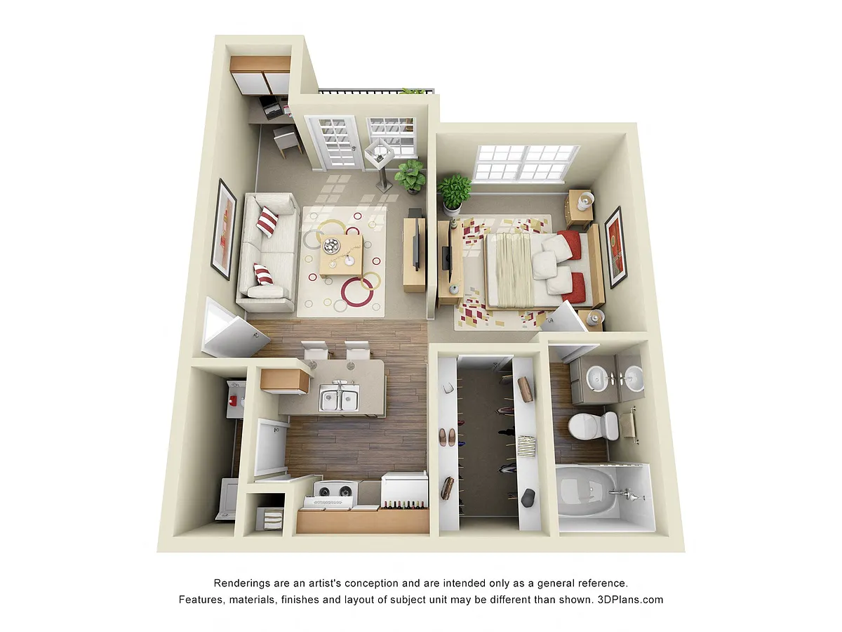 Floor plan Studio 1 Bath Loft- 573 Sq. Ft.