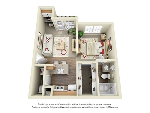 Floor plan Studio 1 Bath Loft- 573 Sq. Ft.