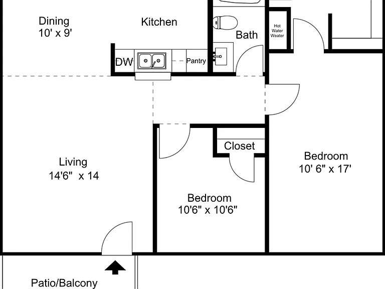 2 Bedroom 1 Bathroom Floorplan 2 Bedroom 1 Bathroom Floorplan