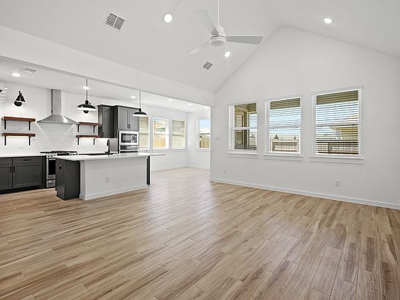 Great room with vaulted ceiling