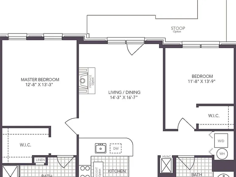 2 Bed/ 2 Bath floor plan 1000 Jefferson Street Apartments