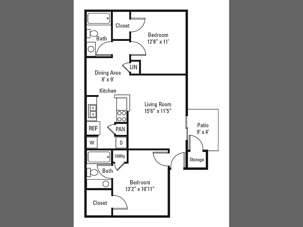 Floor plan 2 Bed, 2 Bath A