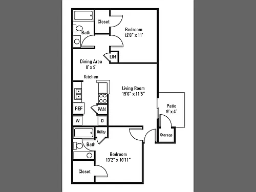 Floor plan Phase One- 2 Bed, 2 Bath A