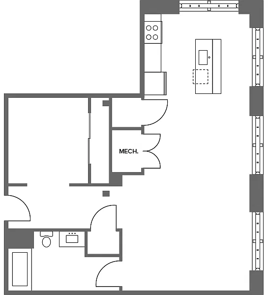 Floor plan Studio and One Bath with Nook