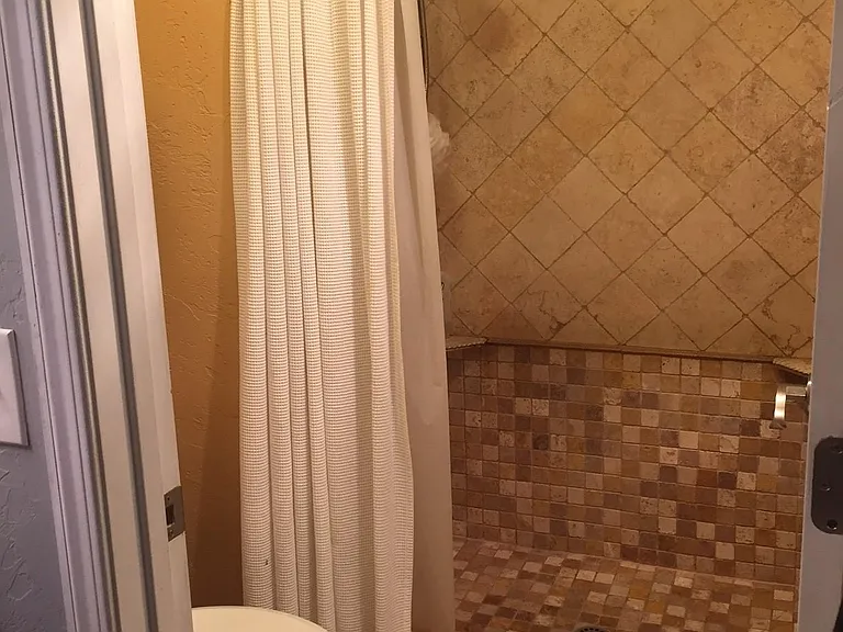 Master bathroom and shower. Separate enclosure from vanity, which is off the master bedroom but outside the shower room.