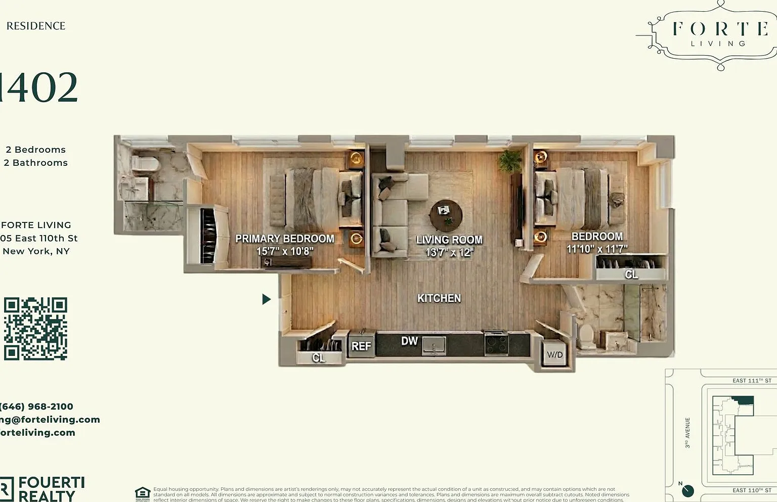 Forte Living - Apt. 1402 | 2 Bdr, 2 Br | 906 Sq Ft | Forte Living | East Harlem — Photo 2