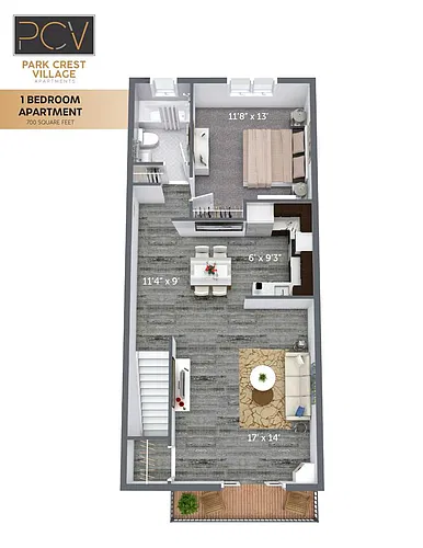 Floor plan 1 Bed, 1 Bath Upgraded