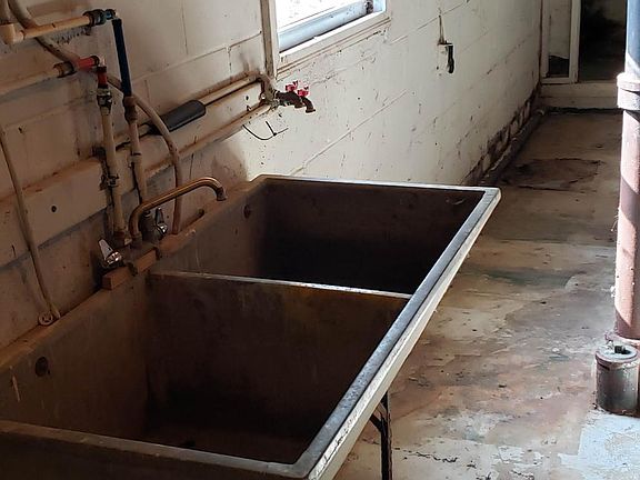 Laundry tub / laundry hookup in a full walkout basement.